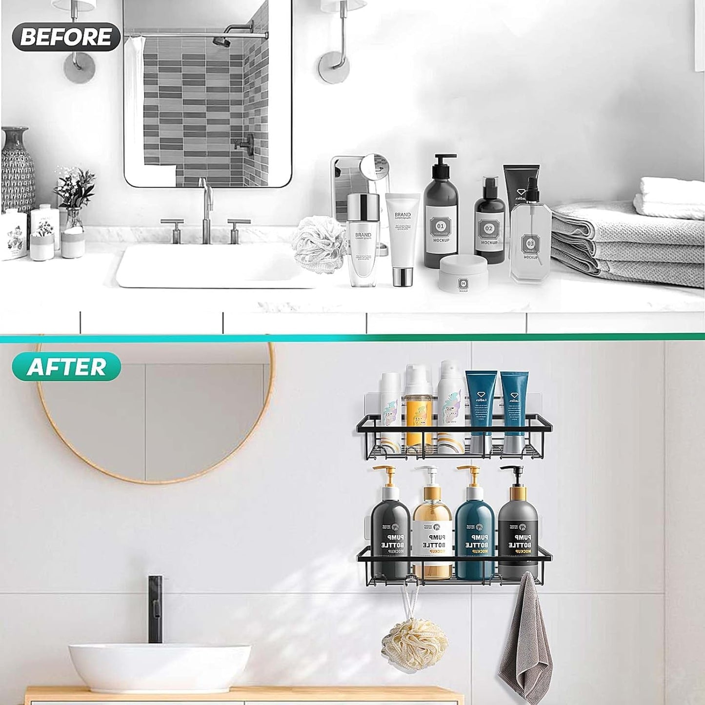 Self-Adhesive Wall Shelf for Bathroom & Kitchen (1 Pack, Black)