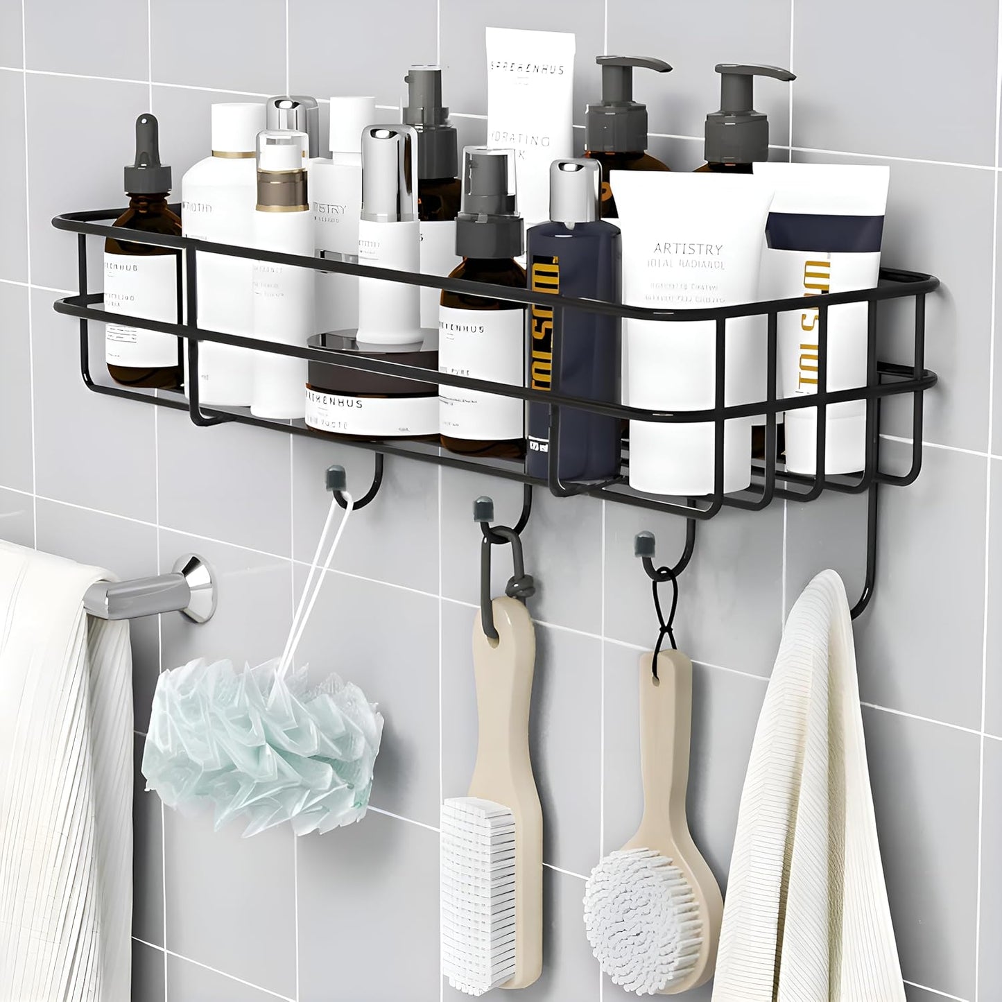 Self-Adhesive Wall Shelf for Bathroom & Kitchen (1 Pack, Black)