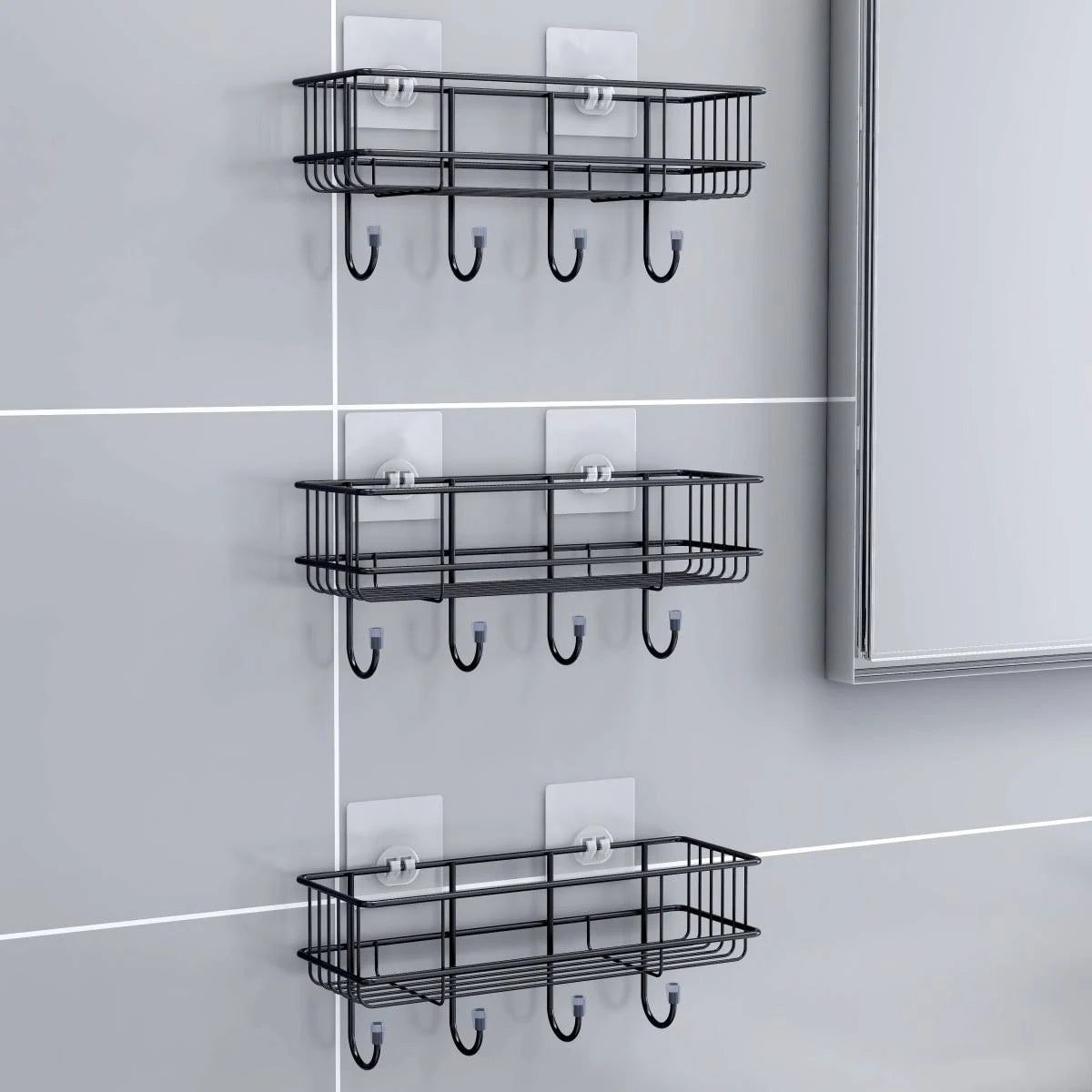 Self-Adhesive Wall Shelf for Bathroom & Kitchen (1 Pack, Black)
