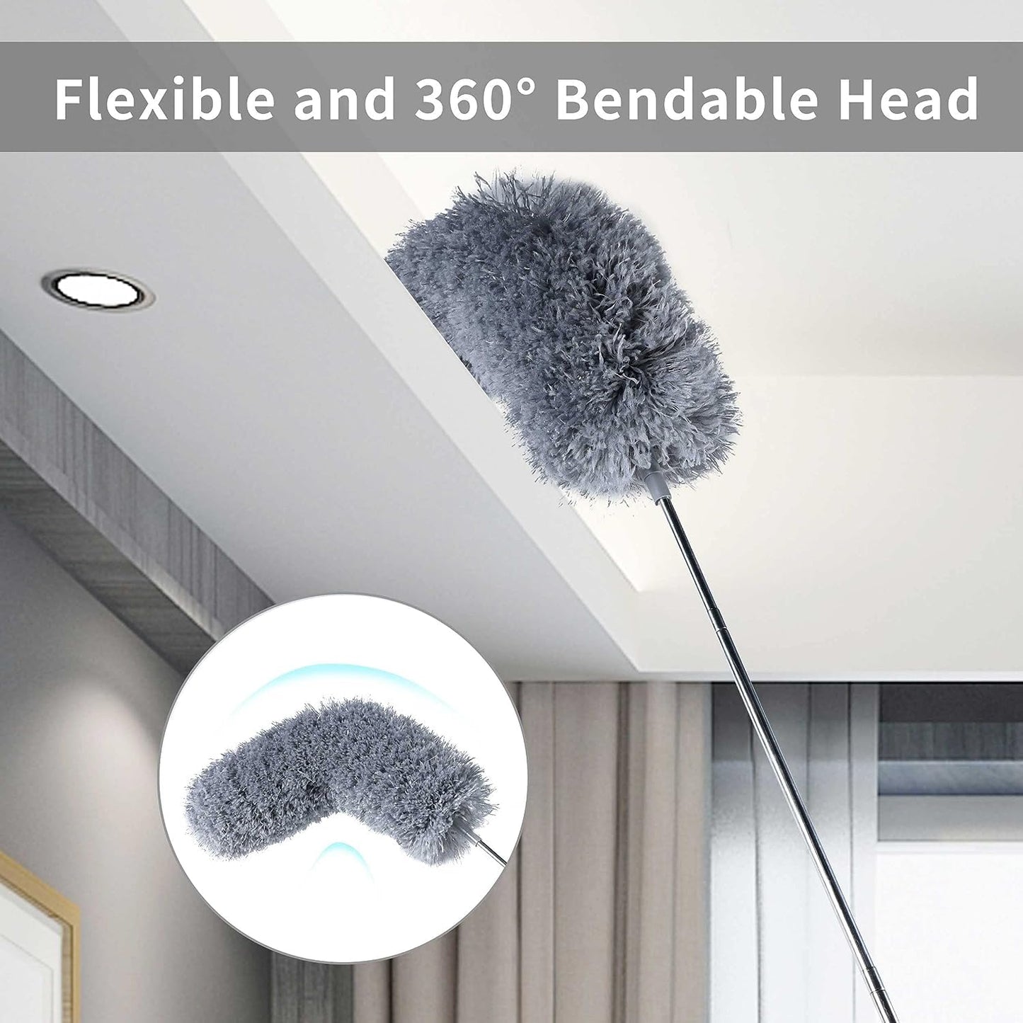 Flexible and Extendable Microfiber Feather Duster for Ceilings and Fans (100 Inch)